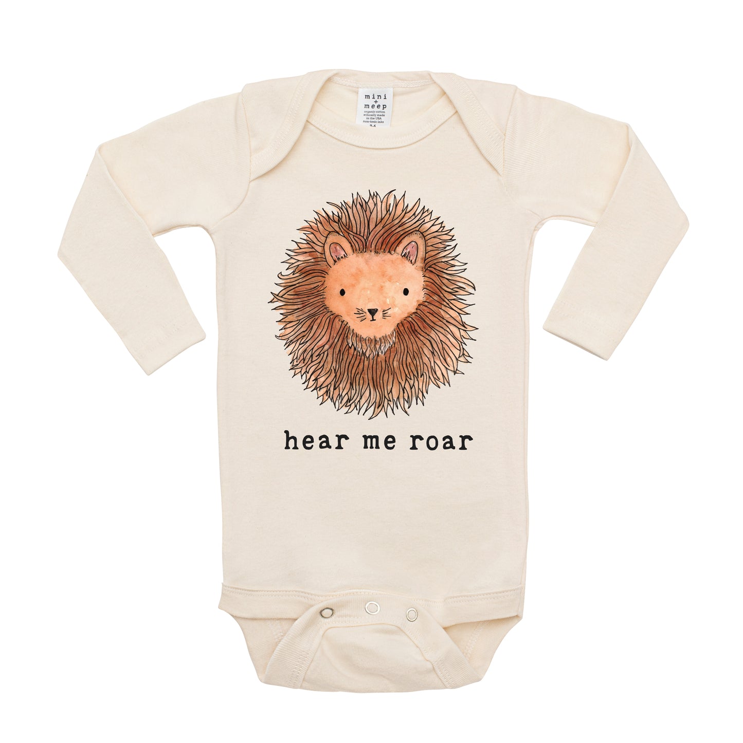 Hear Me Roar | Organic Unbleached Bodysuit, Long Sleeve